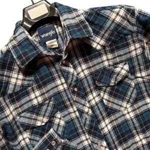 Wrangler Plaid Flannel Shirt Pearl Snap Long Sleeve Western Style Large